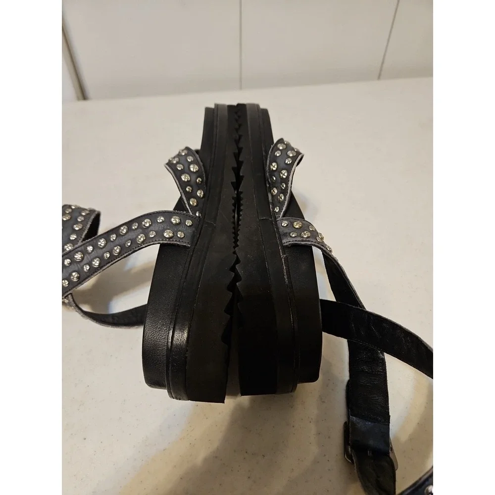 Free People FP Collection Izzy Studded Strappy Sandals Women Sz 39 =8.5/9 Black